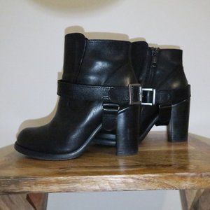 All Saints Black Leather Block Heel Short Boots